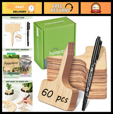 60 Pcs Bamboo Plant Labels - T-Type Garden Markers for Seedlings & Vegetables