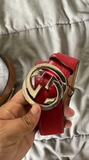 Gucci Red Monogram Leather Belt Size 85/34