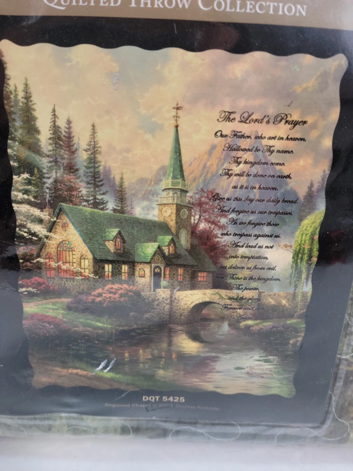 THE LORDS PRAYER THOMAS KINKADE QUILTED THROW BLANKET ON DOGWOOD CHAPEL 50x60 - Image 3 of 4