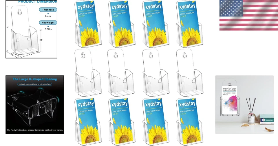 Pacote com 12 porta-folhetos de acrílico 4x9 polegadas suportes de placa traseira inclinada - Imagem 2 de 4