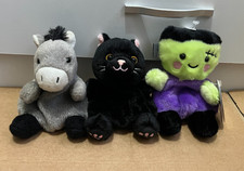 Lot of 3x Aurora Palm Pals Donkey Black Cat Bolts Frankenstein Soft Toy Plush 5"