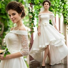 Abiti da sposa vintage bianchi pizzo alti bassi mezza manica volant abiti da sposa