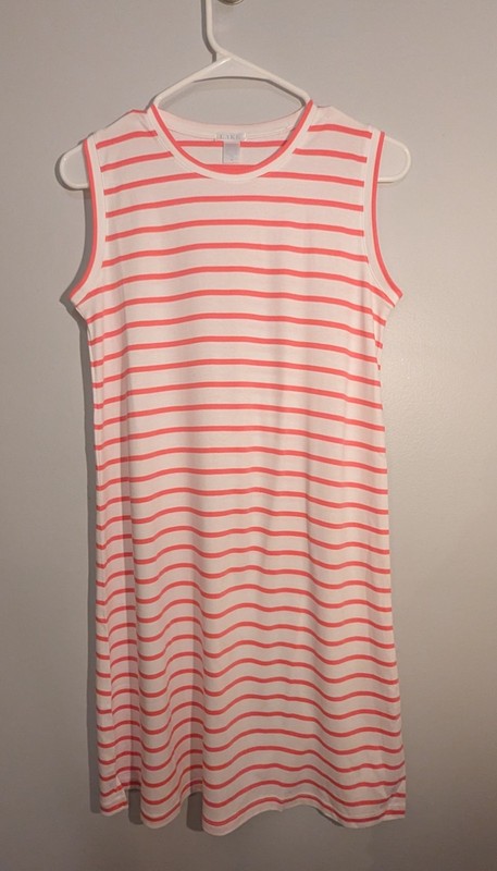 LAKE Women's Papaya Tank Gown in orange and white stripe 100% pima cotton xs