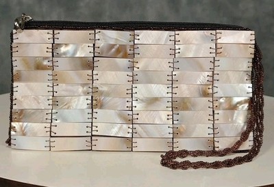 Vintage MAD By Design Vietnam mother of pearl bead handle horn silk Clutch Purse