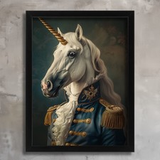 Unicorn In Military Uniform Majestic Fantasy Portrait Wall Art Unicorn Print