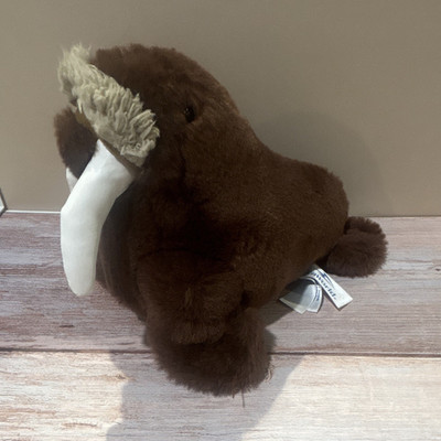 SeaWorld Walrus Plush Stuffed Animal Brown White Beige w/ White Tusks