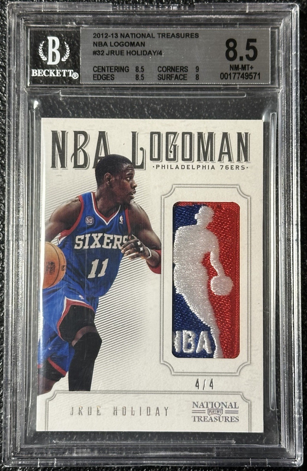 2012-13 Panini National Treasures Jrue Holiday NBA Logoman /4 BGS 8.5 #32 76ers