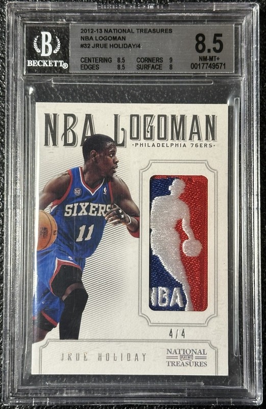 2012-13 Panini National Treasures Jrue Holiday NBA Logoman /4 BGS 8.5 #32 76ers