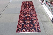 Vintage Hand Made Traditional Oriental Wool Blue Red Long Narrow Runner 260x80cm