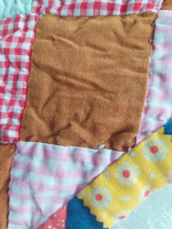 Mod Diamond Block Multicolor Vintage TECIDO SUCATA Ponto de Mão 68 X 86 Colcha Dupla - Imagem 4 de 4