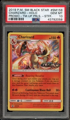 Pokemon Charizard STAFF Team Up Prerelease Black Star Holo Promo SM158 PSA 10