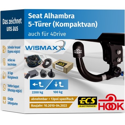 ANHÄNGERKUPPLUNG für Seat Alhambra ab 10 verti. abnehmbar HOOK +13pol E-Satz ECS