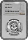 1959 D 50C Silver Franklin Half Dollar NGC Graded MS 64 FBL White in New Holder