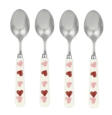 Emma Bridgewater Rosa Rot Herzen 4er Set TEELÖFFEL Besteck Neu Verpackt