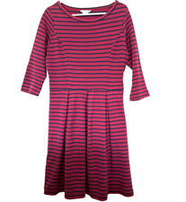Boden LouLou Stripe Dress 10R Fit Flare Pleated 3/4 Sleeve Preppy Academia Twee