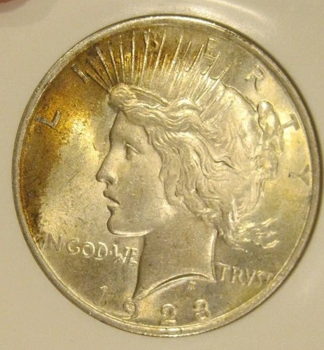 1923 Peace Silver Dollar - UNC, toning on both sides, 5204