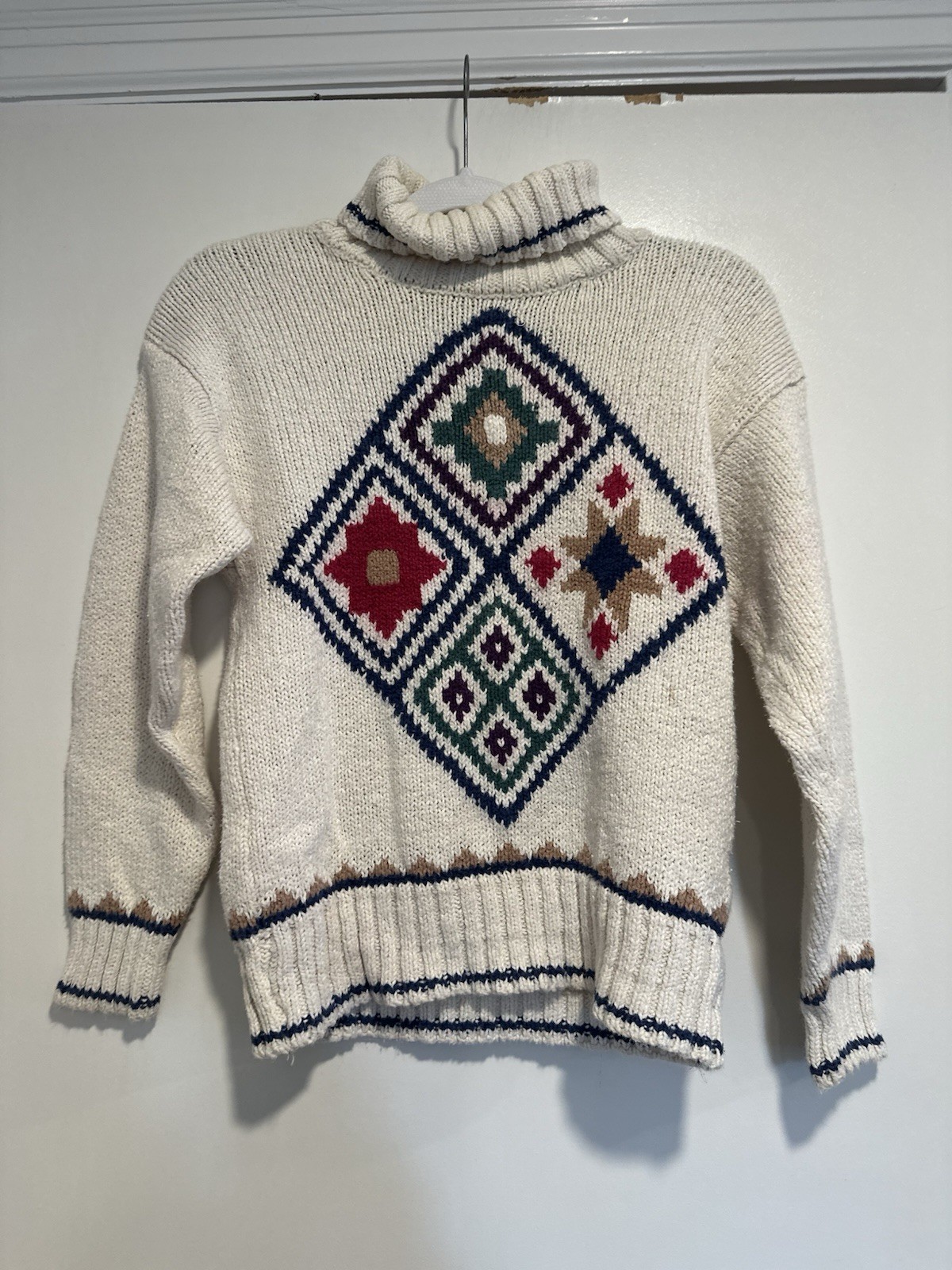 VTG Liz Claiborne Petite Geometric Cotton Diamond Knit Winter Christmas Sweater