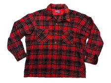 Vintage Pendleton Shirt Mens XL Red Black Plaid Wool Board Shirt USA 70s N 