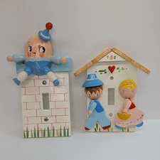 Vintage Irmi Light Switch Plates Humpty Dumpty & Boy & Girl Baby Nursery Decor