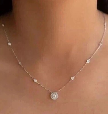 3Ct Round Lab Created Diamond 14k white gold plated Women's Station Necklace 18'