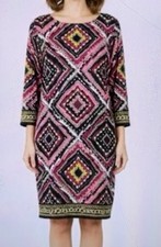 Talbots Stretch Multicolored Chain Printed 3/4 Sleeve Jersey Midi Dress Sz L