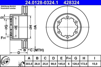 2x ATE Bremsscheibe 24.0128-0324.1 für VW