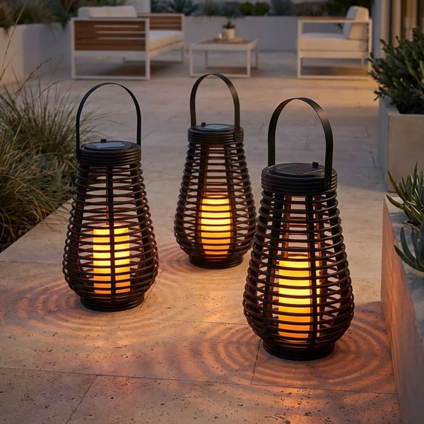 Solarlampe Laterne AußEnlampe Feuereffekt Tischlampe HäNgeleuchte Led 3Er Set-image