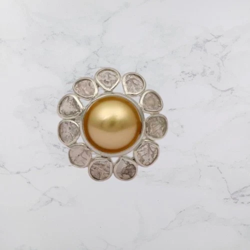 Stackable Ring Pearl Gemstone Ring Polki Diamond Ring 925 Sterling Silver Ring - Image 4 of 4