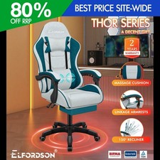 ELFORDSON Gaming Chair Recliner Massage Cushion Footrest Padded Executive Office