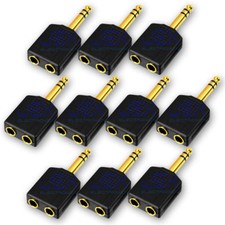 10X 2-way Headphone Splitter Adapter 1/4" 6.35mm Stereo Male jack to 2X Female
