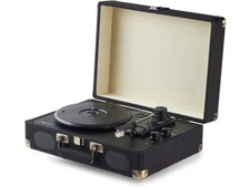 New Black Suitcase Turntable Record Player with Built-in Speakers and Bluetooth