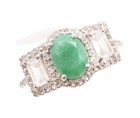 925 Sterling Silver Vintage Ring Real Emerald Inlay Topaz   Sz 7.5  RG30084