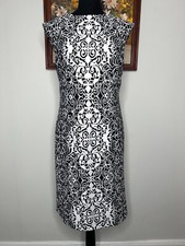 Madison Leigh Dress Women's 10 Black & White Scroll Party Office Casual