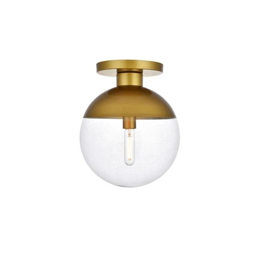 Living District Eclipse 1-Light Metal & Glass Flush Mount in Brass/Clear - Picture 3 of 5