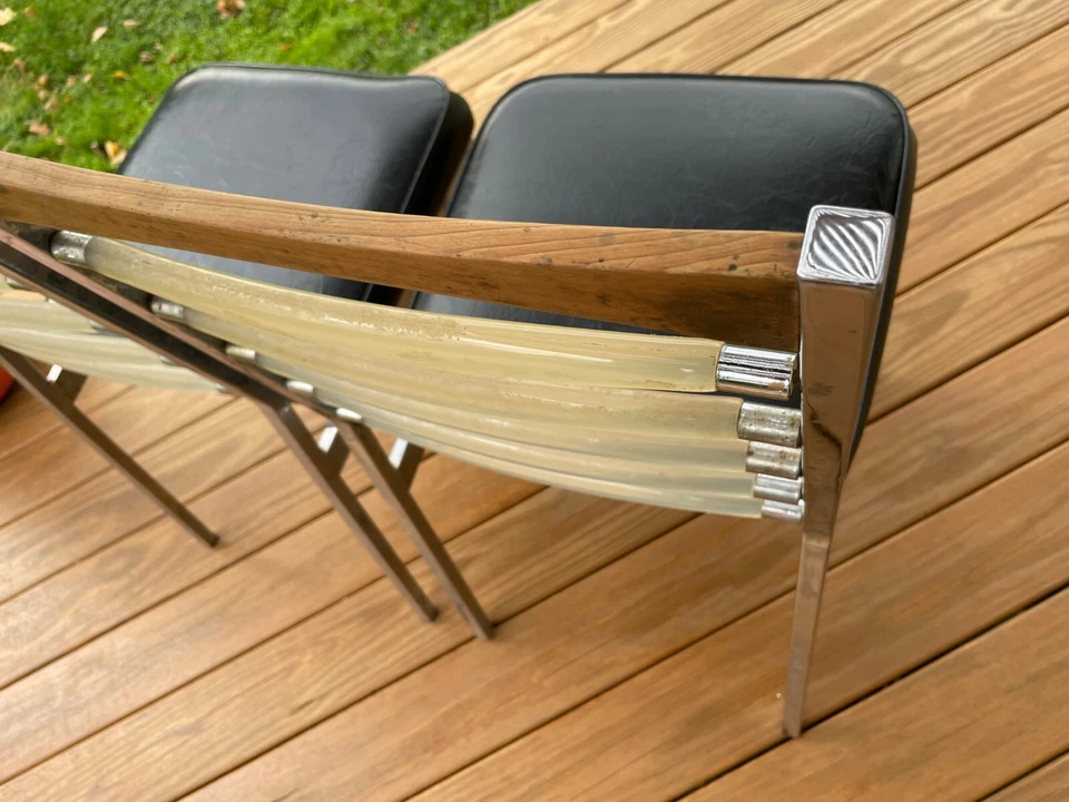 2 DAYSTROM Dinette Chairs, Mid-Century Modern Lucite Wood Chrome Vinyl Ladder Bk - Image 3 of 4