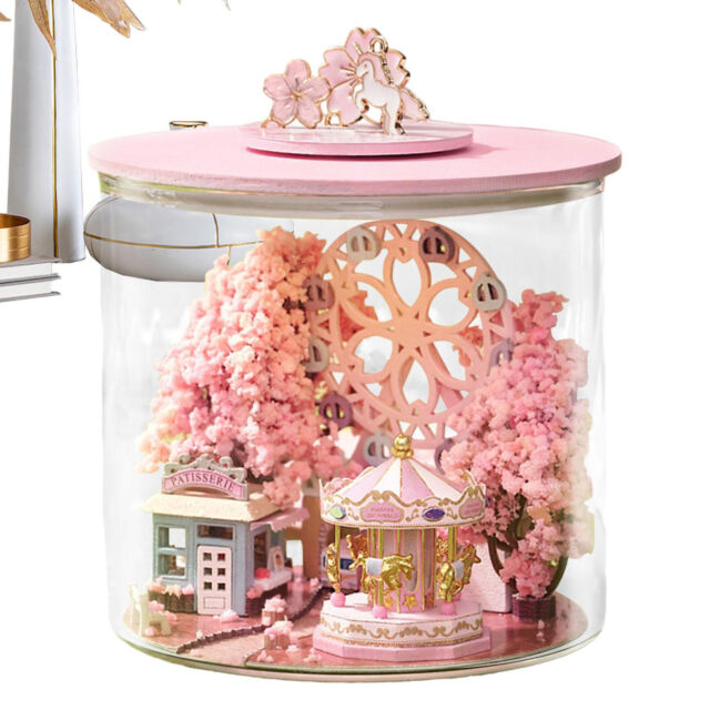 3D Wooden Doll House Glowing Cherry Blossom Miniature House Kit DIY Gift