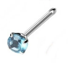 Nose Bone Ring Round Aqua 2.5mm Pronged Gem 20 Gauge 1/4" Steel 