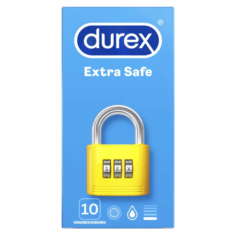Condones Durex Extra Safe más gruesos extra lubricados gruesos fáciles de poner caja al por menor de 10 Foto 4 de 4
