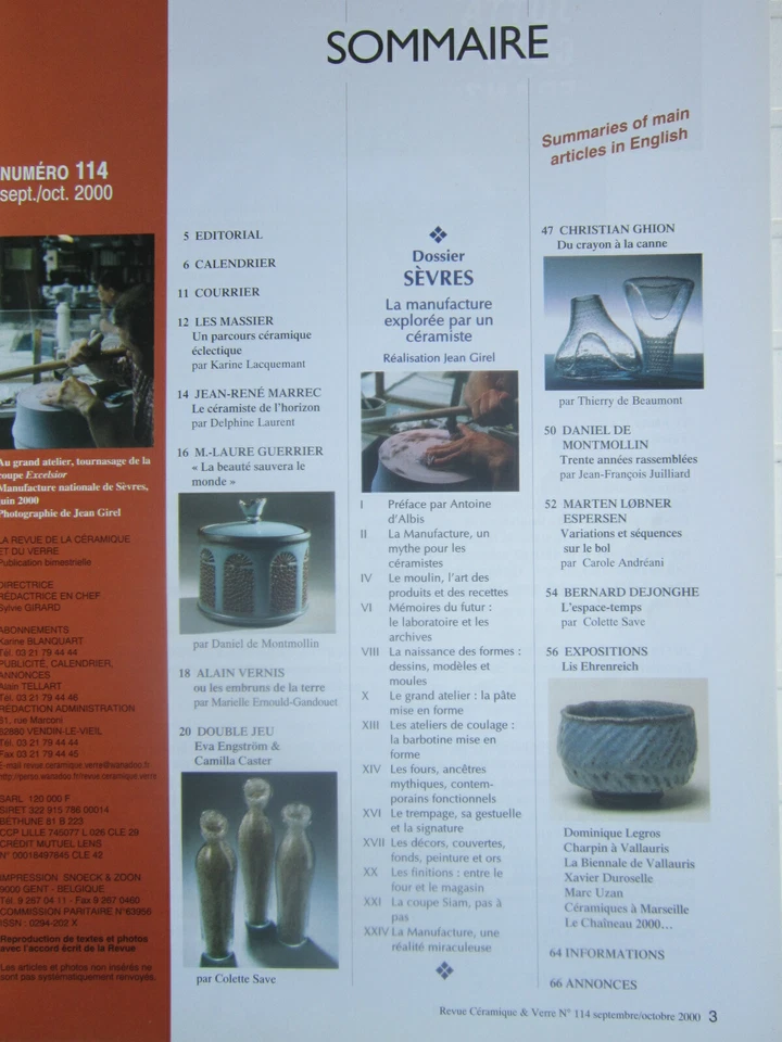 La revue de la Céramique et du verre N° 114 /dossier Sèvres / - Photo 3/3