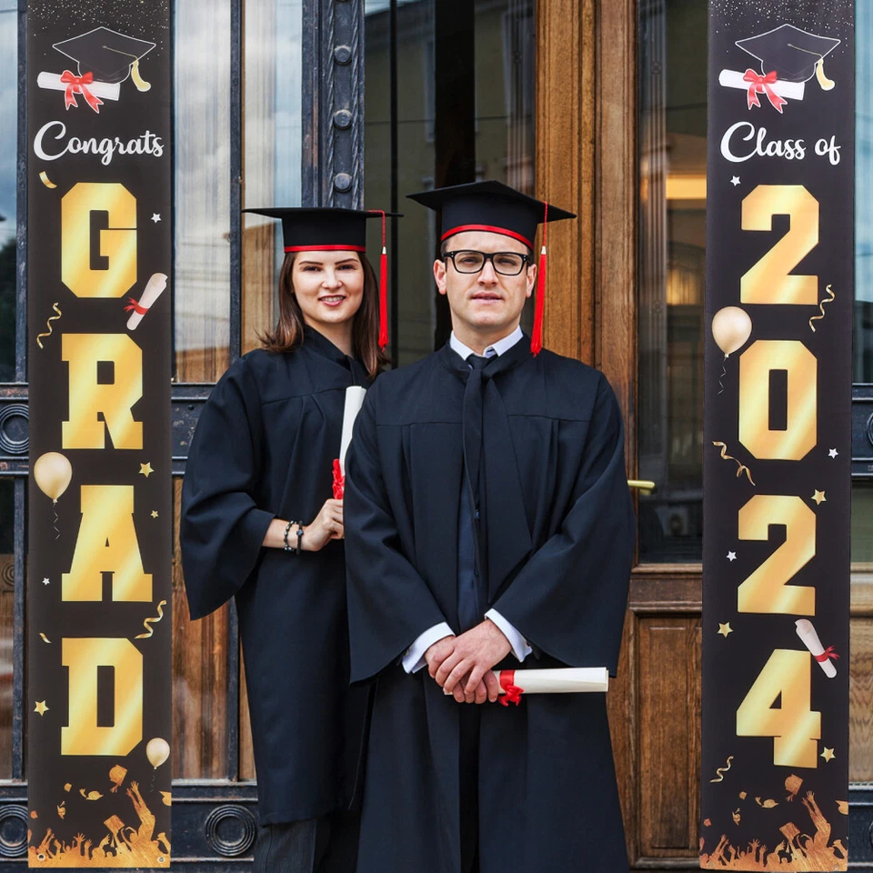 Banner de fiesta de graduación 2024 graduados parejas graduación temática puerta pancarta Foto 3 de 4