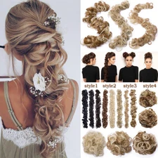 80cm Long Hair Extensions Scrunchie Wrap Messy Bun Updo Curly Ponytail Chignon
