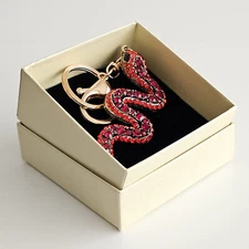 Creative Cute Red Snake Keychain with Rhinestones Fantastic Animal Keyring