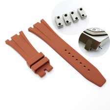 27mm Brown Rubber Band Silver Steel Connector Strap For AP Royal Oak 39mm 41mm