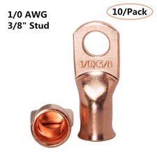 10Pc Wire Ring Terminal Copper 1/0 AWG Gauge 3/8" Connectors Car Audio Terminals