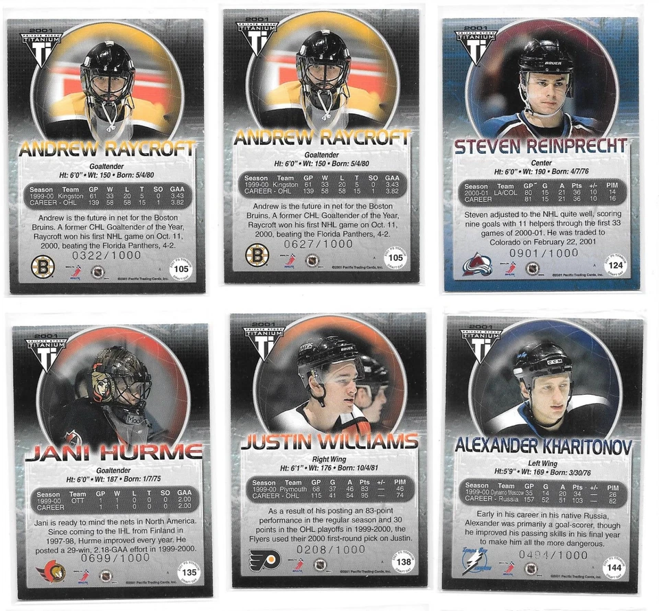 2000-01 Pacific Private Stock Titanium Draft Day Edition Hockey Rookies-You Pick - Image 2 of 2