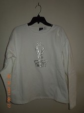 NWOT WB Studio Store Looney Tunes White Sweatshirt w Matte Silver Tweety Large