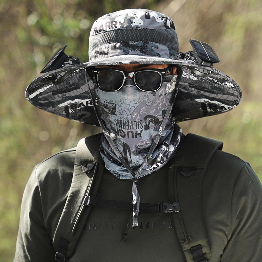 APL :Cappello da Sole per Esterno con Tesa Larga e 2 Ventilatori Solari Sole