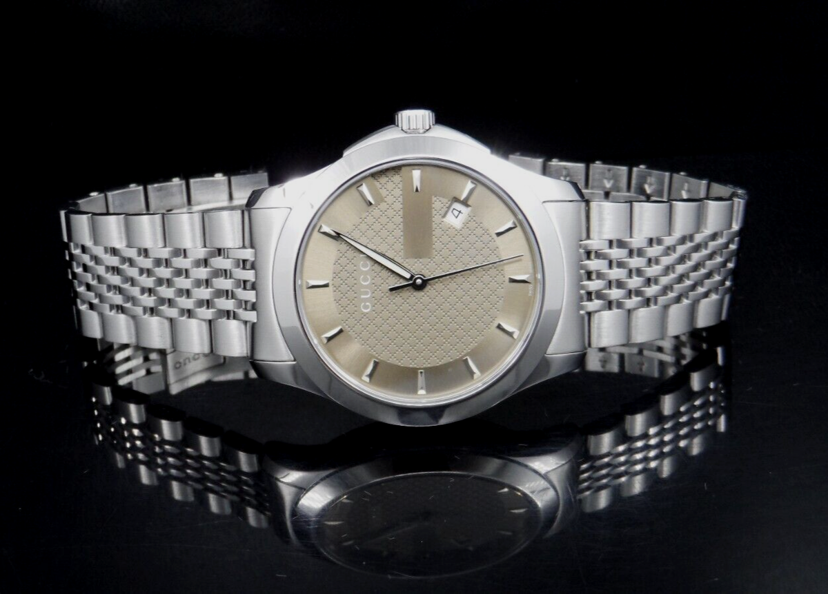 GUCCI YA126406 Brown Dial G Timeless Date 126.4 Series Silver Tone