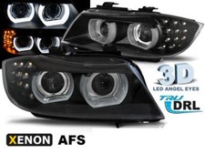 Coppia fari BMW E90/E91 09-11 Xenon Angel Eyes Led DRL nero