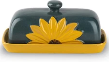 Butter Dish With Lid For Countertop Ceramic Butter Keeper Sunflower Butter Co...